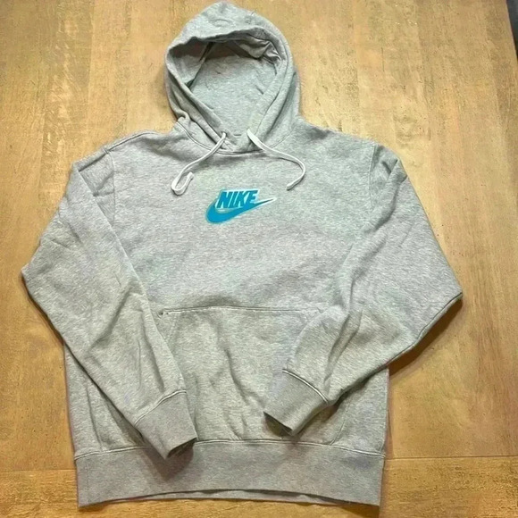 Nike hoodie, size Medium. New. Grey with blue/green logo. - Picture 1 of 5